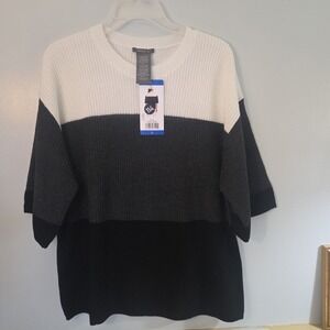 Matty M Women's Elbow Sleeve Colorblock Sweater Size Large Black White Gray Knit